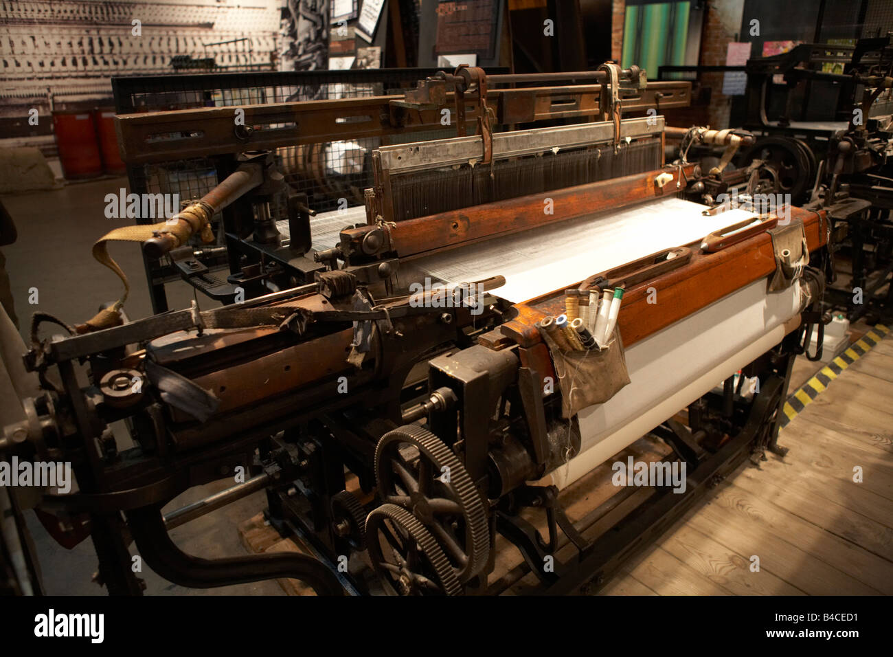 East Europe Poland West Mazovia Lodz antique loom in Industrial museum Manufaktura Shopping and entertainment complex Stock Photo
