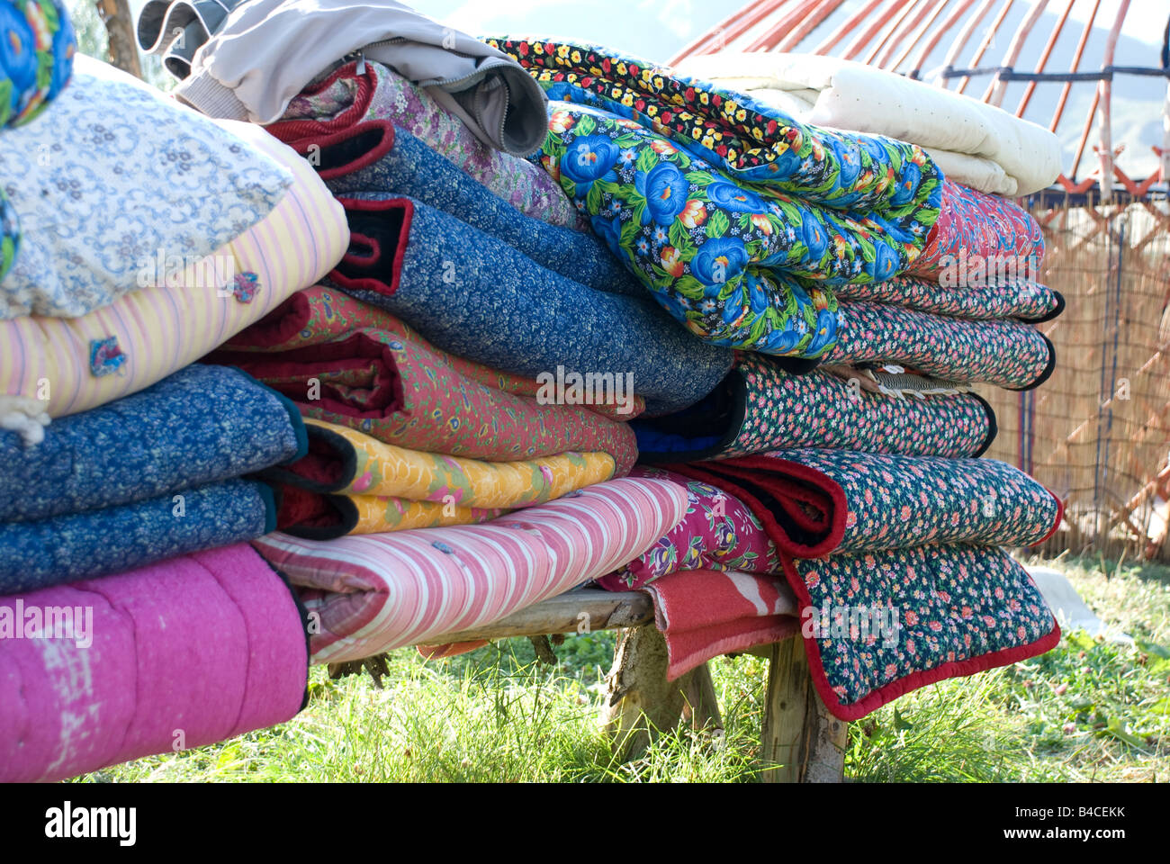 Colourful quilts. Stock Photo