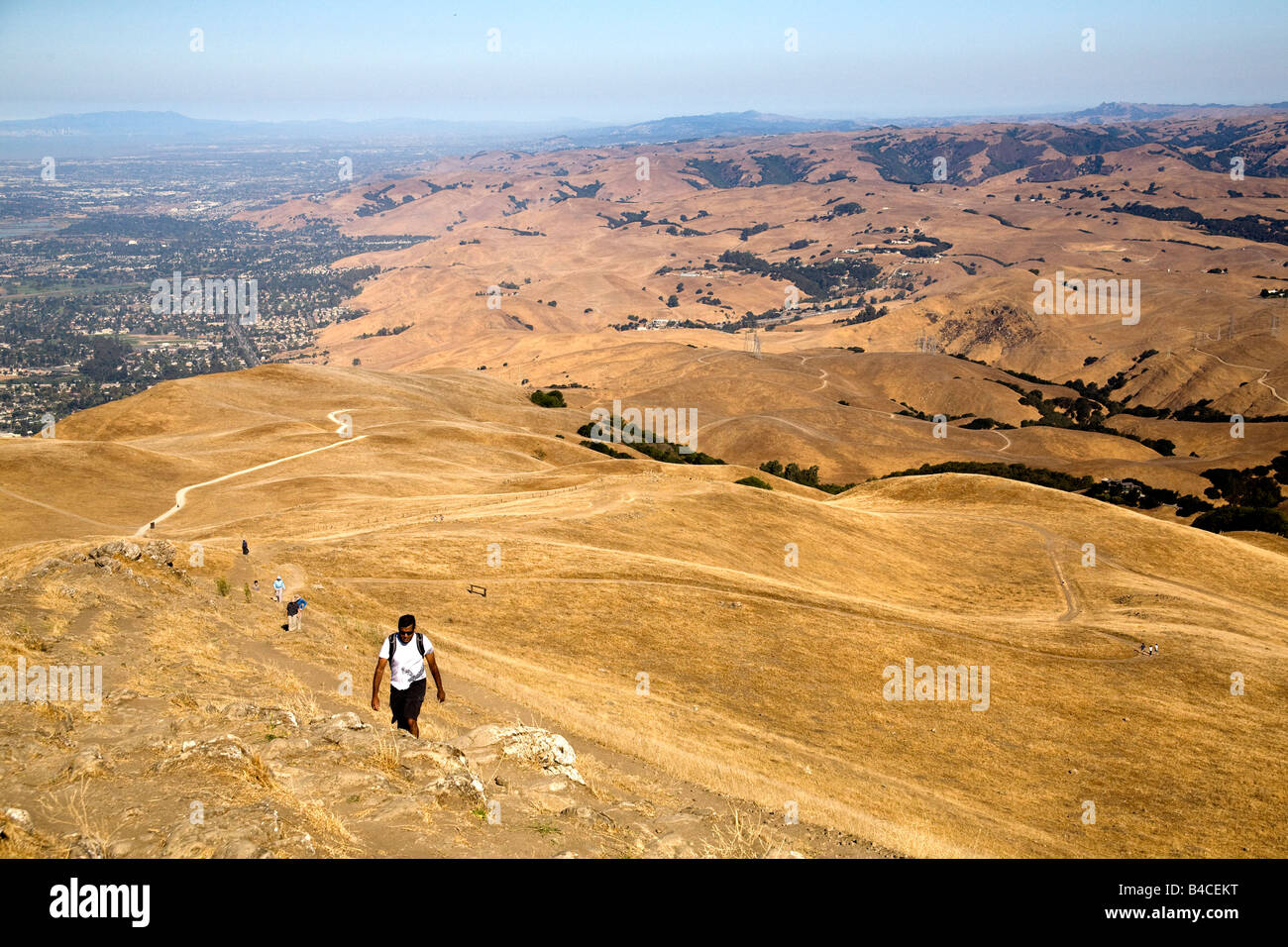 The Peak Trail at Mission Peak Regional Preserve in Fremont, California is a popular hike amongst locals and tourists. Stock Photo