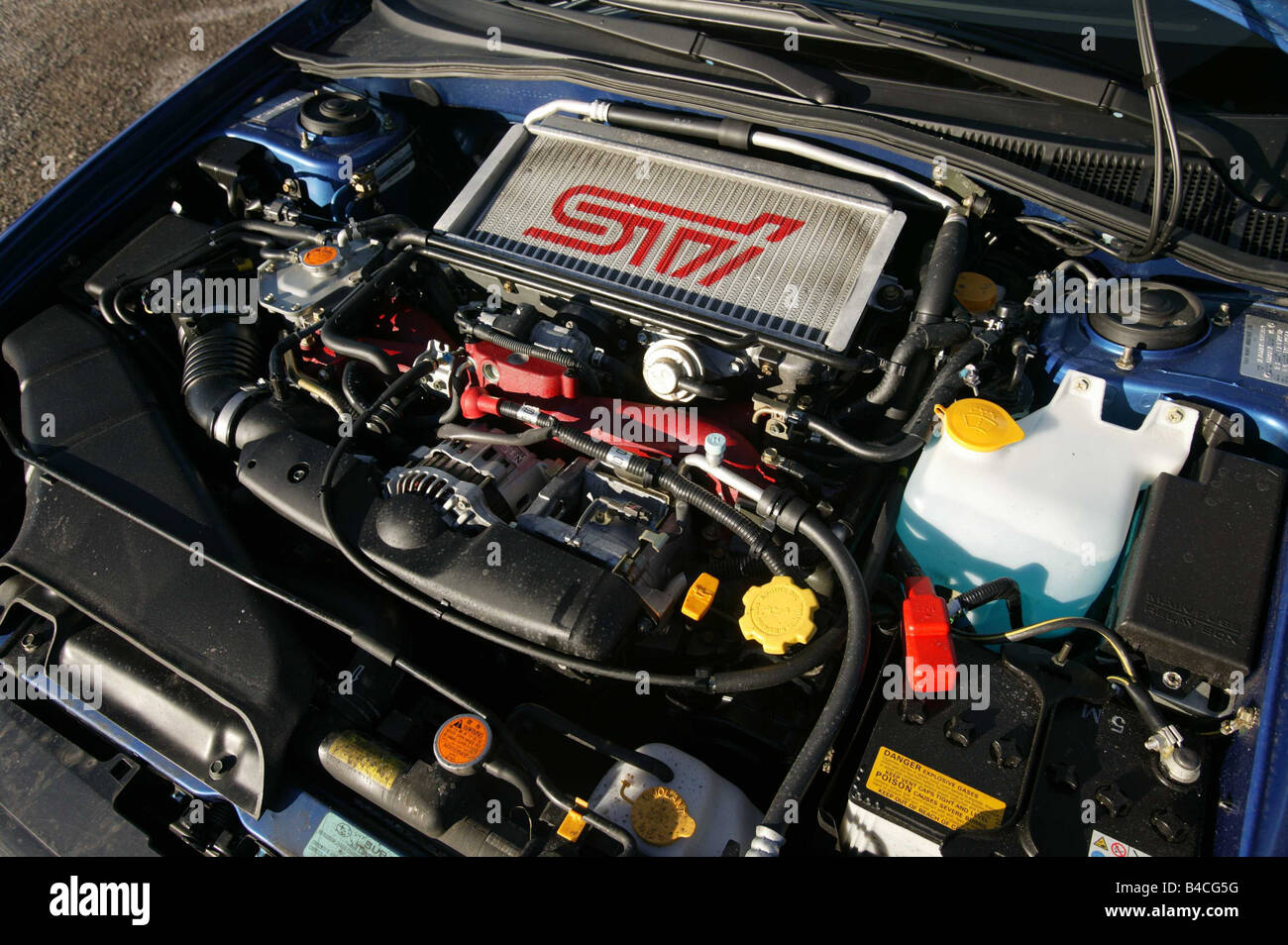 Car, Subaru Impreza WRX STi, Limousine, coupe, Lower middle-sized class,  model year 2003-, blue, view in engine compartment, eng Stock Photo - Alamy