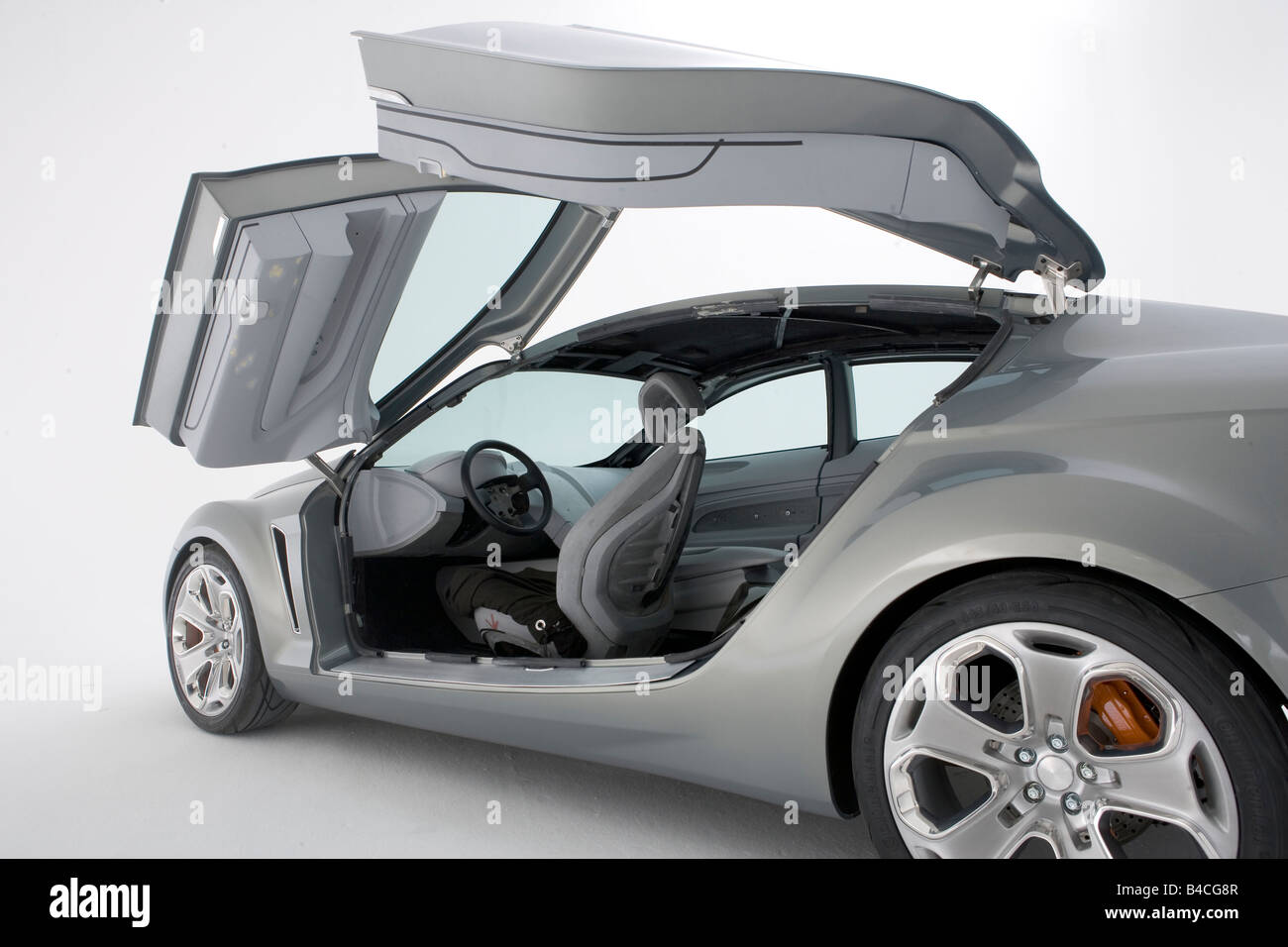 Car, Ford Iosis IAA 2005 Study, silver, roadster, coupe/Coupe, Studio admission, standing, upholding, diagonal from the back, si Stock Photo