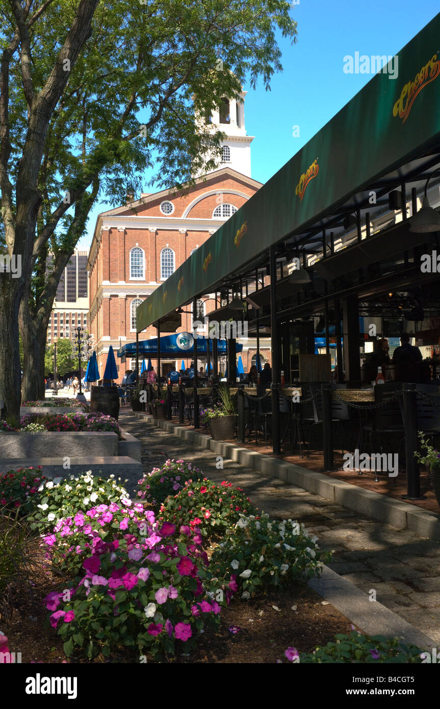 New Cheers restaurant at Quincy market in Boston, Faneuil hall is in the background. Stock Photo