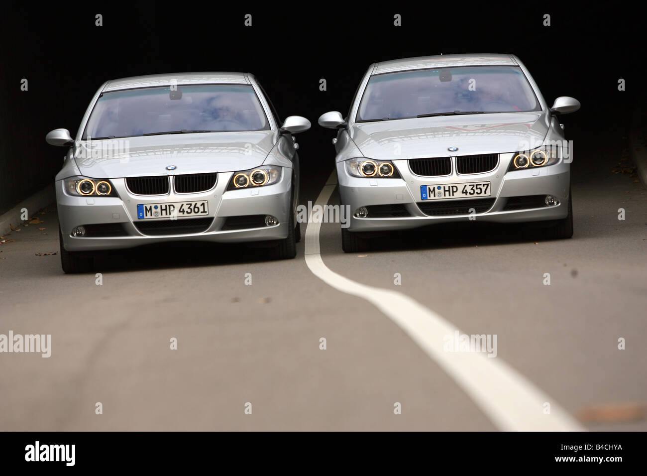 Bmw 318i D Model Year 04 Silver Driving Diagonal From The Front Frontal View Country Road Group Picture Stock Photo Alamy
