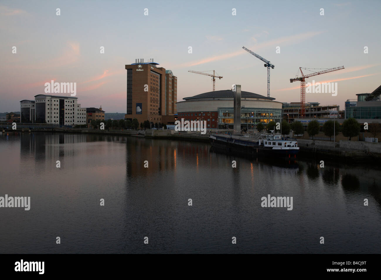 Hilton Hotel and Waterfront Hall on the river lagan belfast city centre northern ireland uk Stock Photo