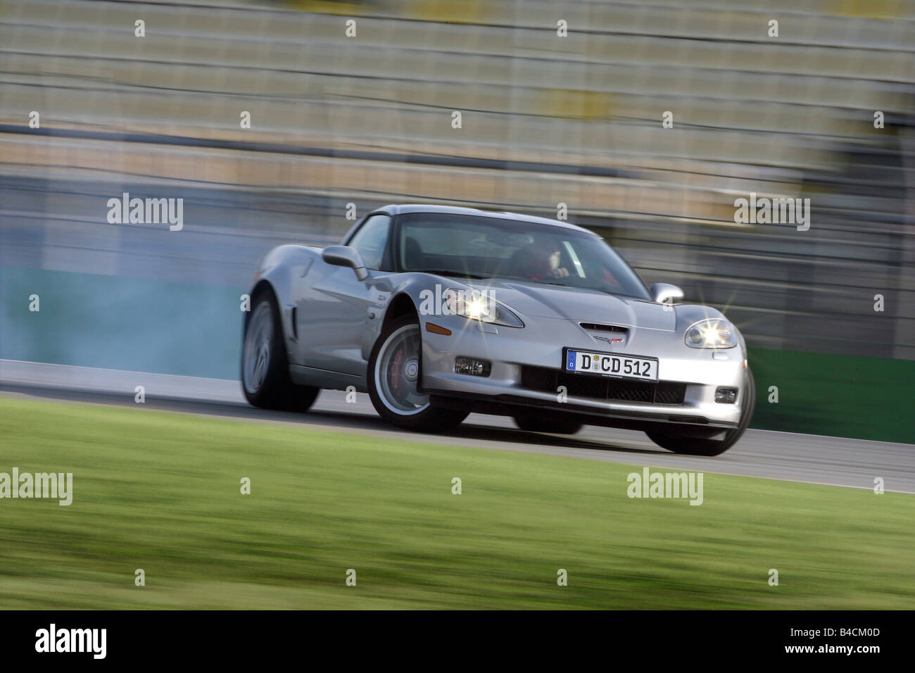 Corvette Z06, model year 2006-, silver, driving, diagonal from the ...