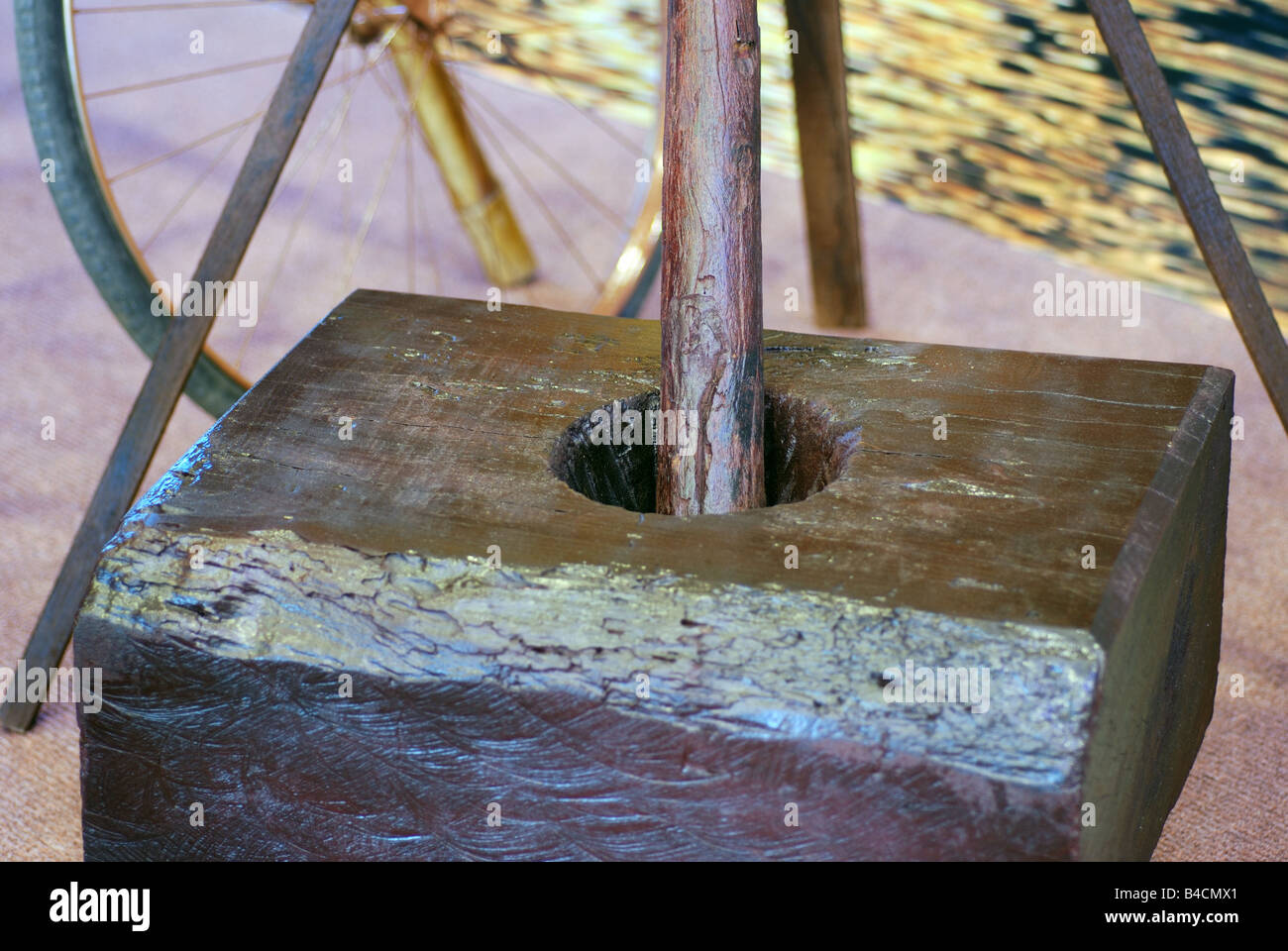Traditional wooden mortar and pestle for pounding rice