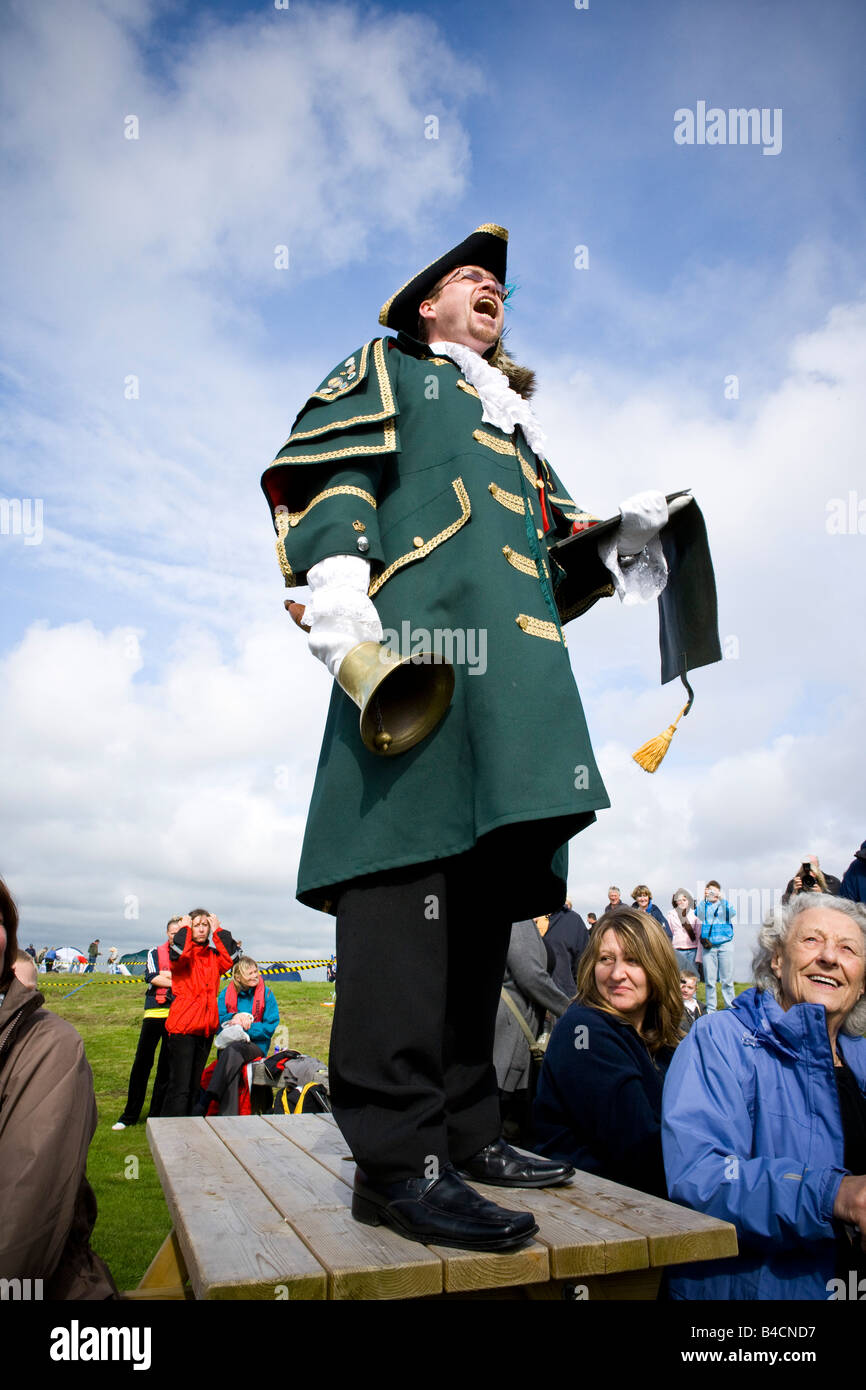 Area crier Alan Brown at the King of Piel crowning ceremony Stock Photo