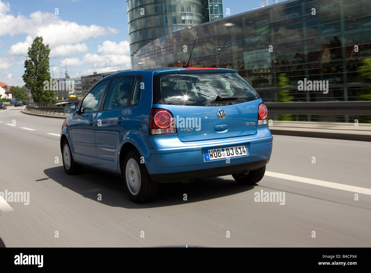 VW Volkswagen Polo 1.9 TDI, model year 2005-, blue moving, diagonal from  the back, rear view, City Stock Photo - Alamy