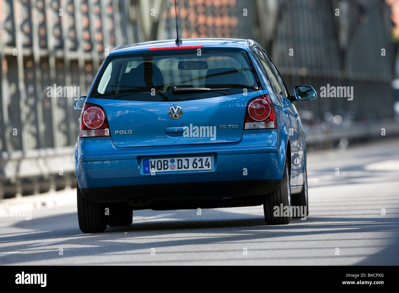 VW Volkswagen Polo 1.9 TDI, model year 2005-, blue moving, diagonal from  the back, rear view, City Stock Photo - Alamy