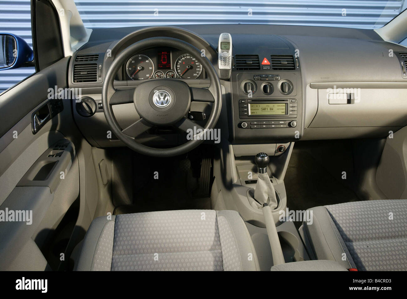 Car, VW Volkswagen Touran TDI, Van, model year 2003-, blue, interior view,  Interior view, Cockpit, technique/accessory, accessor Stock Photo - Alamy