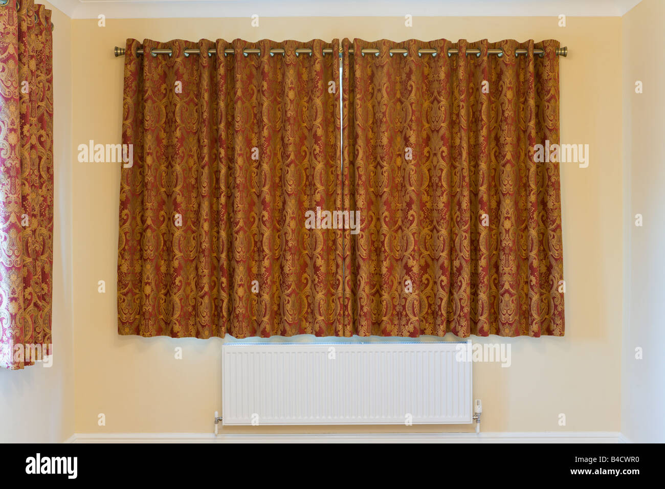 Closed Curtains At Double Width Window Stock Photo Alamy