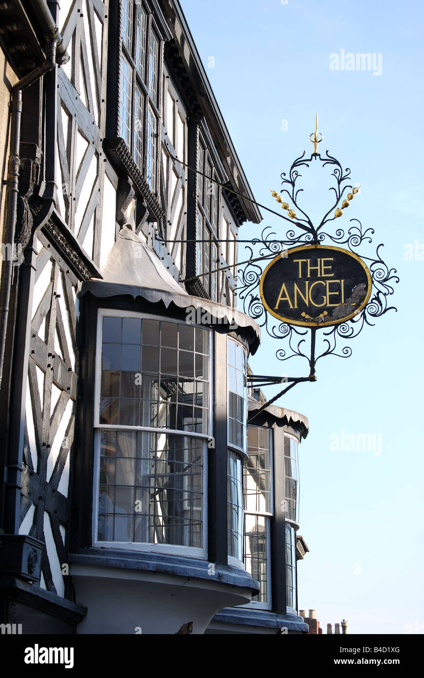 The Angel, Tudor House frontage, Broad Street, Ludlow, Shropshire, England, United Kingdom Stock