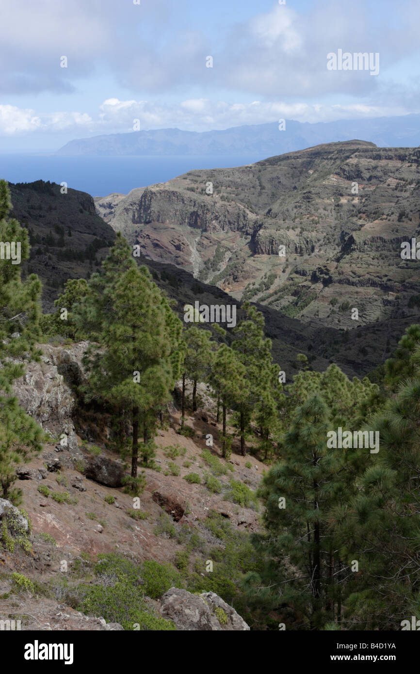 The northeast region of La Gomera. Tenerife can be seen on the other side Stock Photo