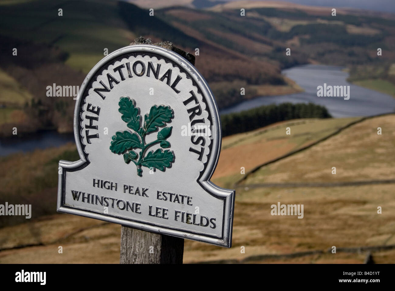 National Trust sign on High Peak Estate Whinstone Lee Fields Ladybower Peak District Derbyshire England Stock Photo