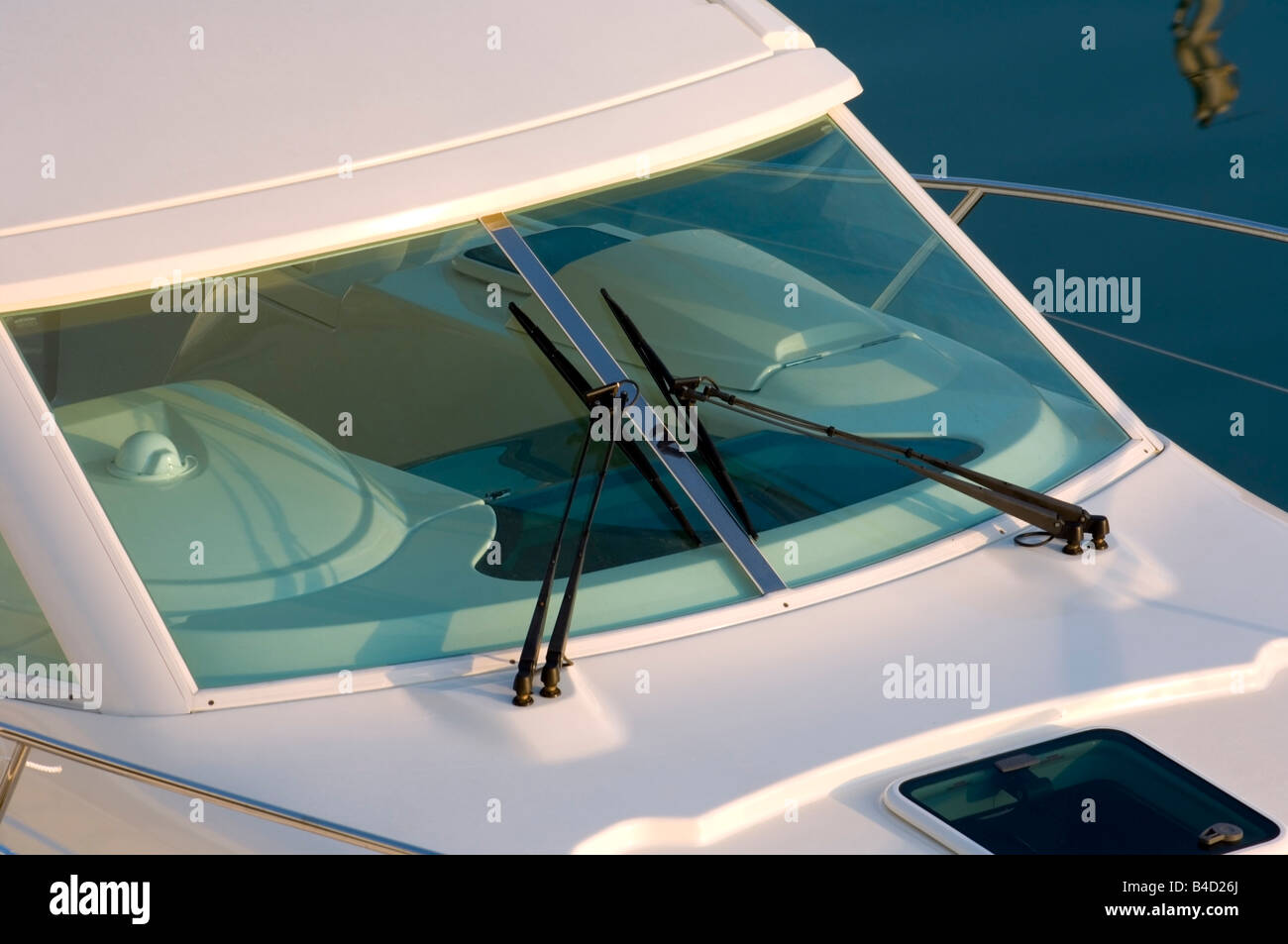 Tinted windscreen of a modern cabin cruiser Stock Photo