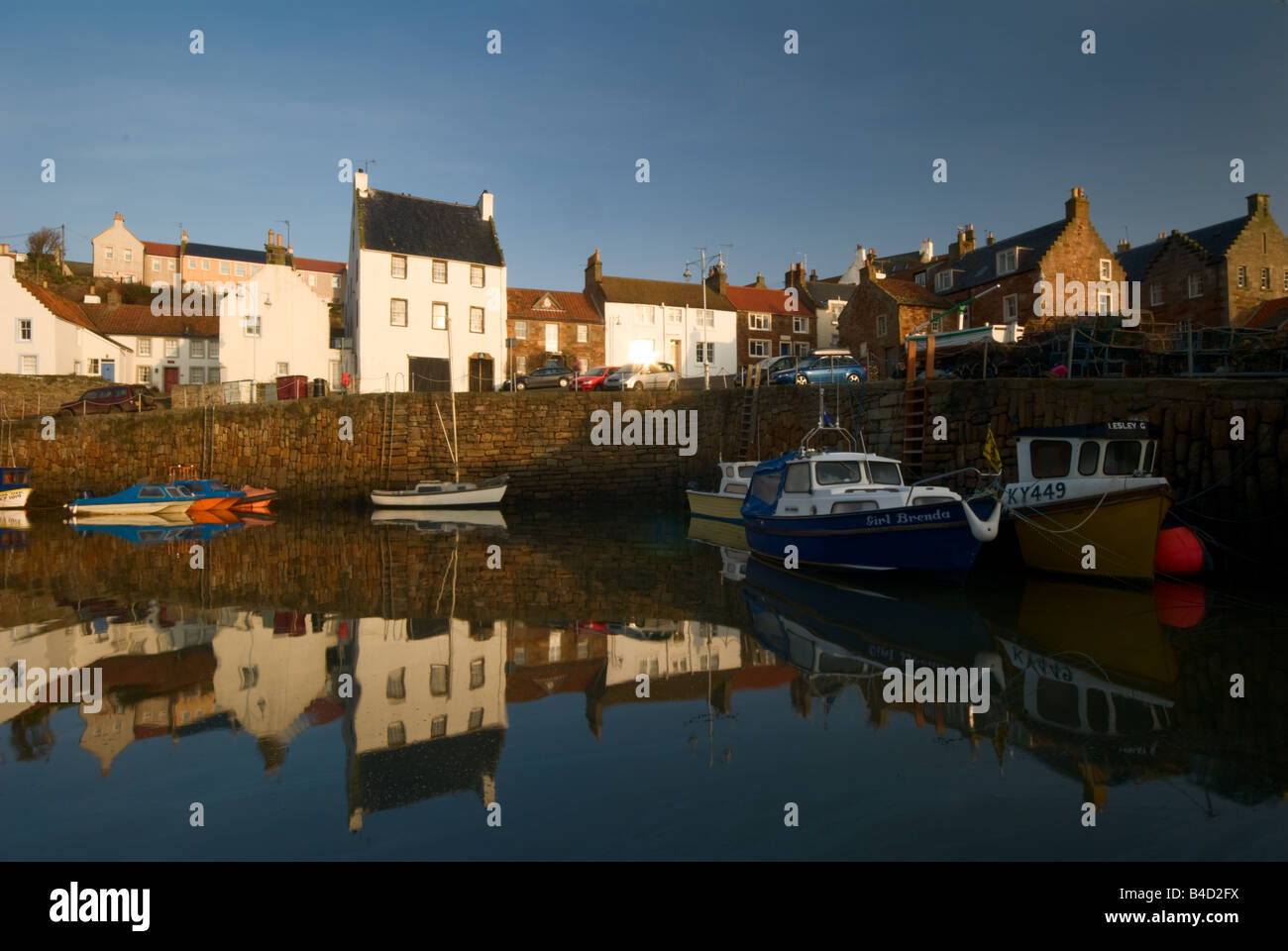 The harbour in the coastal village of Crail, in the county of Fife, Scotland in the United Kingdom of Great Britain Stock Photo