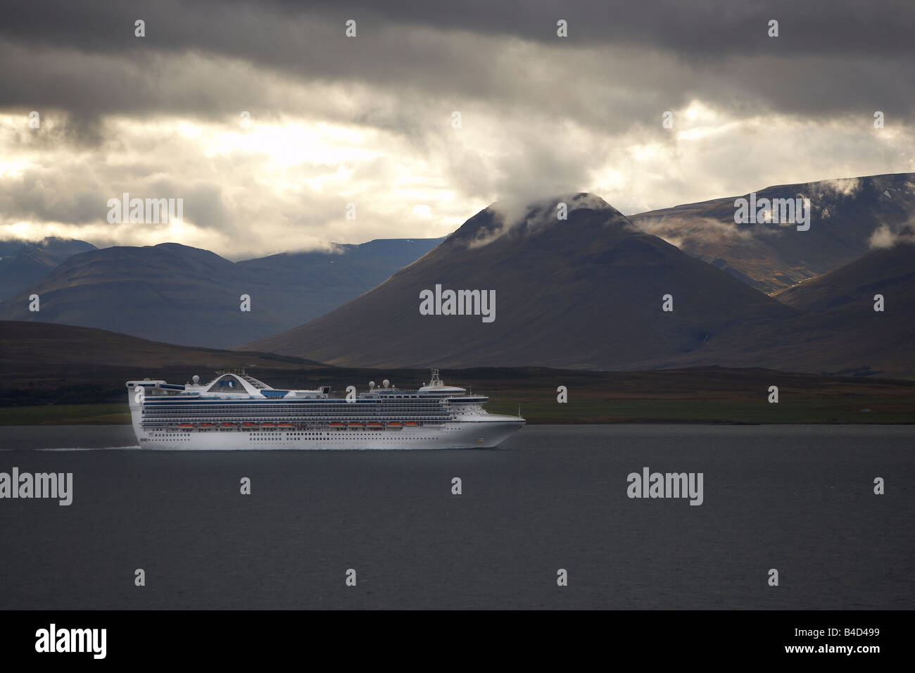 Grand Princess Cruise ship Eyjafjordur fjord, Iceland Stock Photo