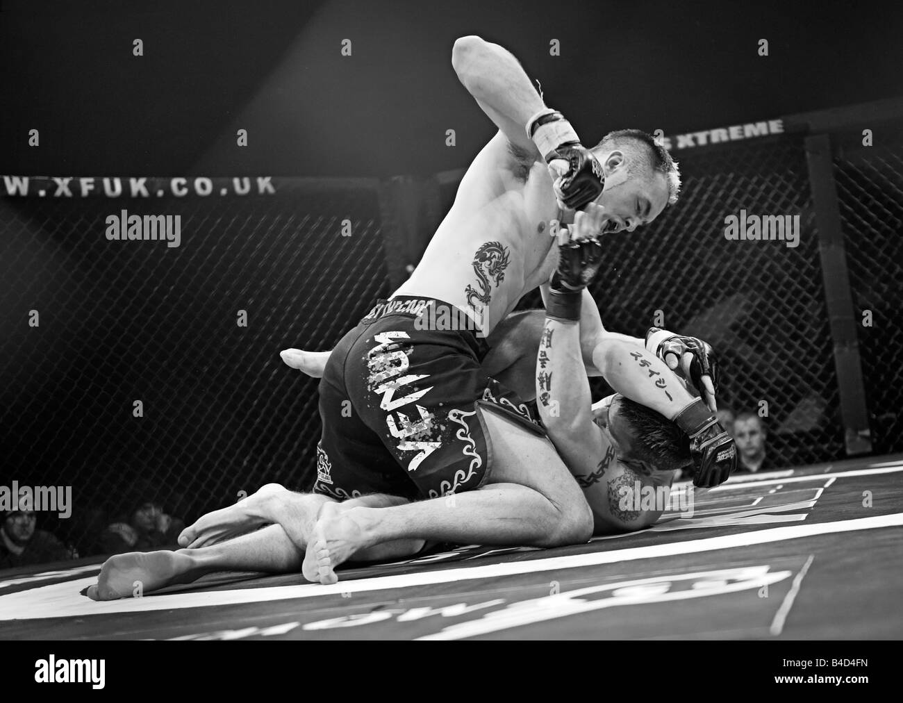 Cage Fighters in action during a Cage Wars competition held at Brahead arena in Glasgow MMA Fighters Mixed Martial Arts fighters Stock Photo