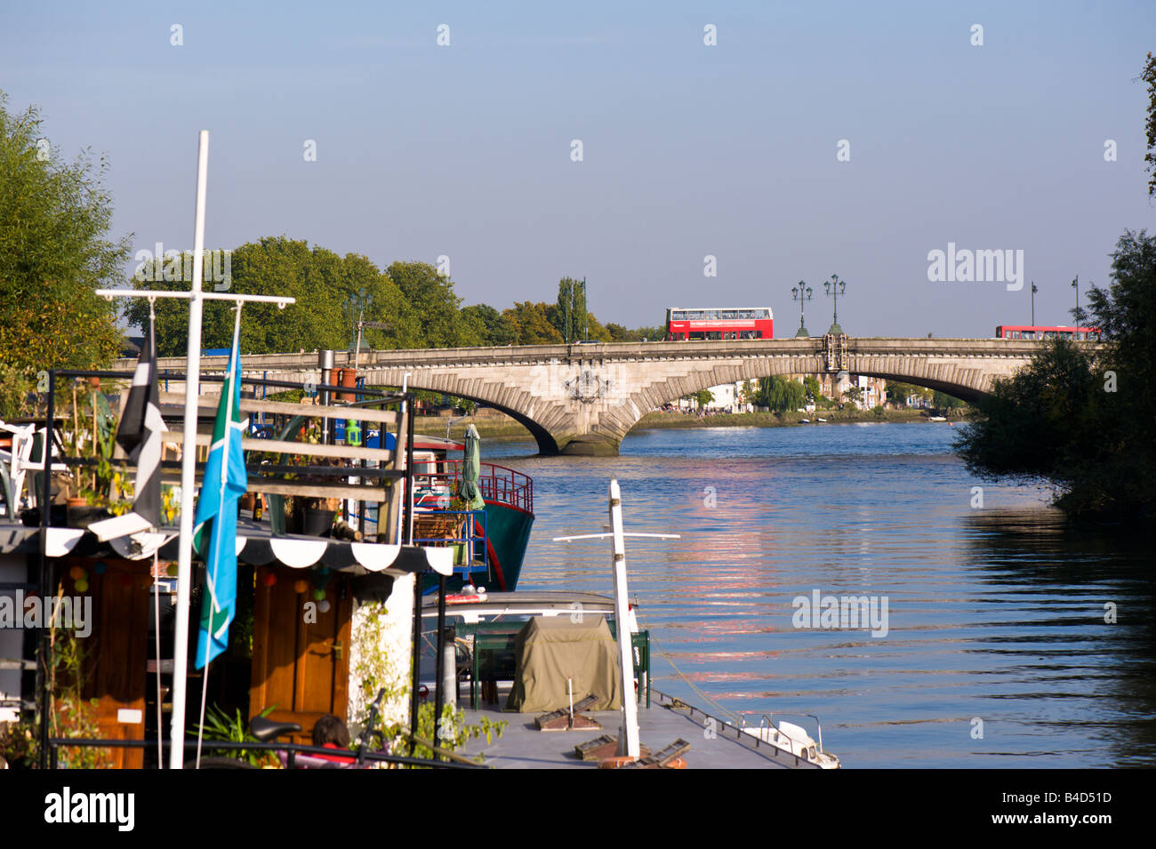 Houseboats moored in Brentford riverside by Kew Bridge TW8 London United Kingdom Stock Photo