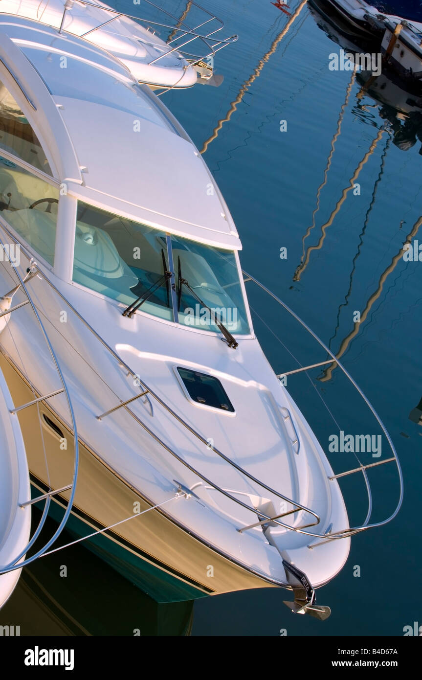 Bow of a modern cabin cruiser Stock Photo