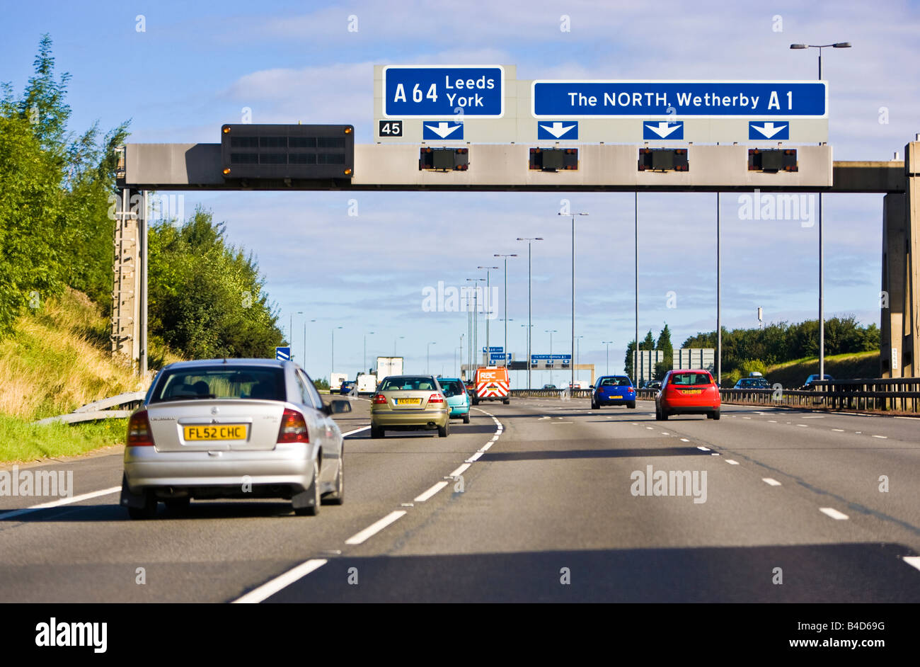 Driving on the A1 M, a UK motorway in England, UK Stock Photo
