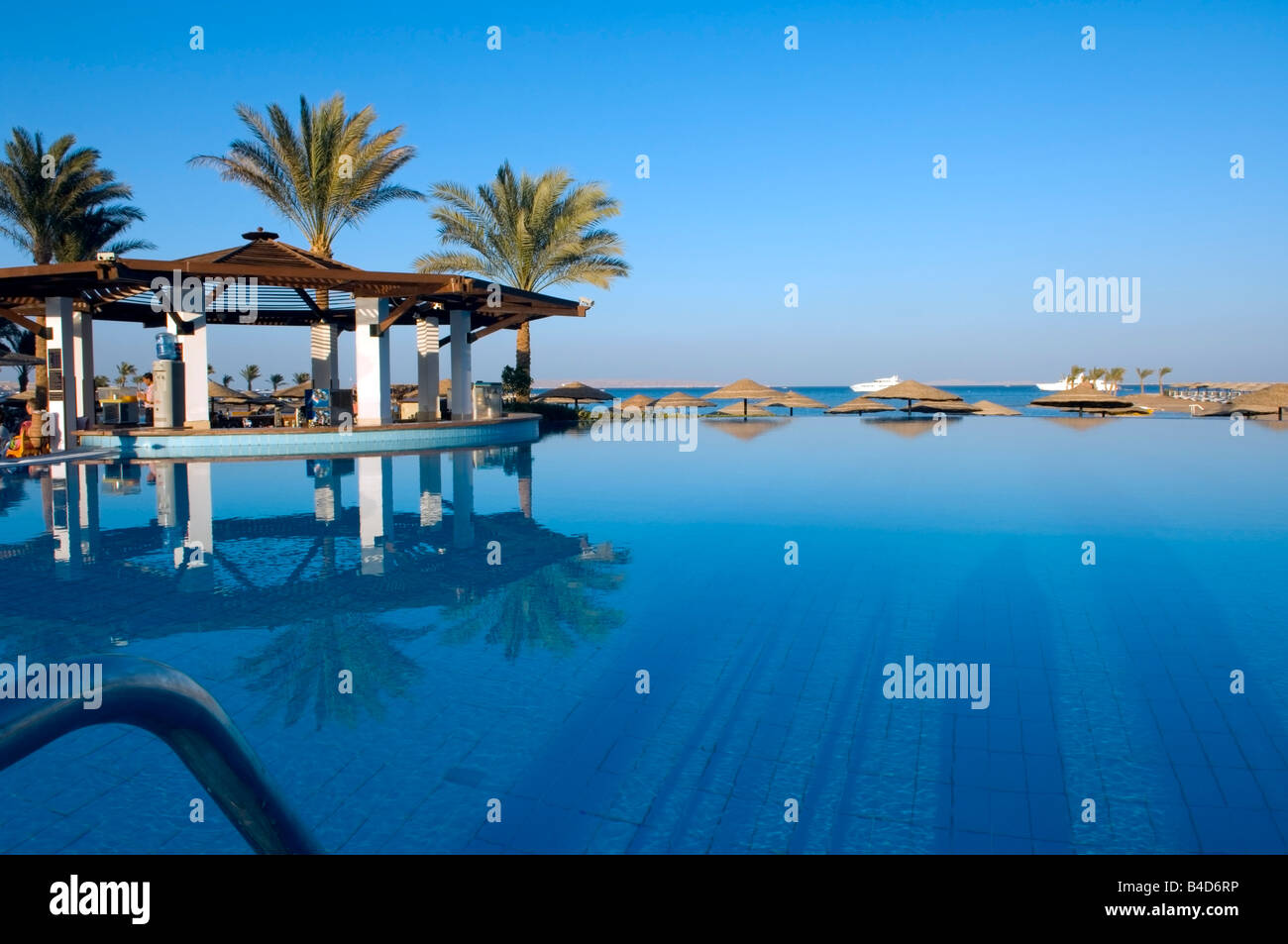 Infinity pool at a Red Sea resort Hotel in Hurghada, Egypt Stock Photo