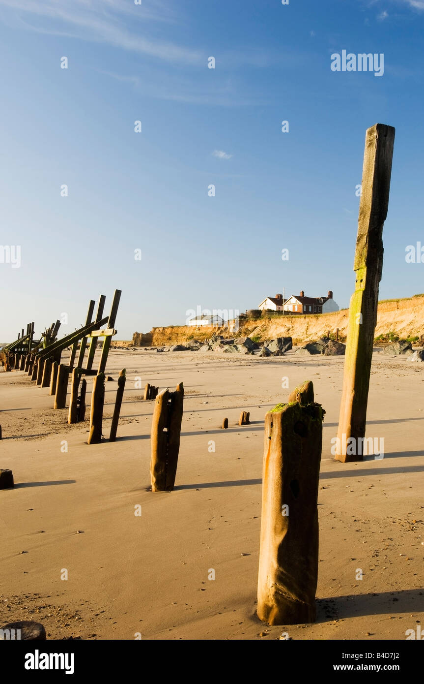Eroding coast and failed sea defences Happisburgh Norfolk England Stock ...