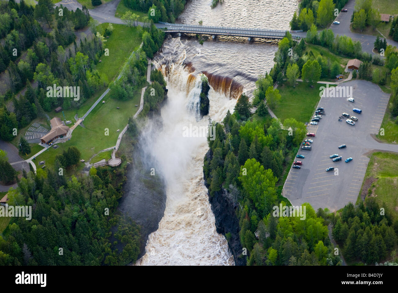 Aerial view of the Kaministiquia River and Kakabeka Falls at the