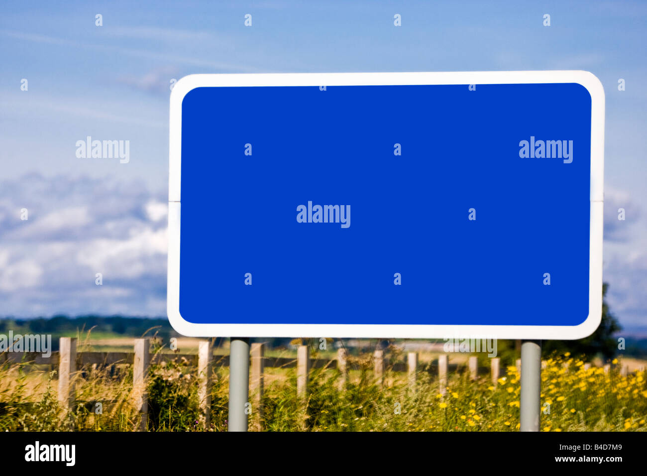 Blank blue motorway sign England UK Stock Photo