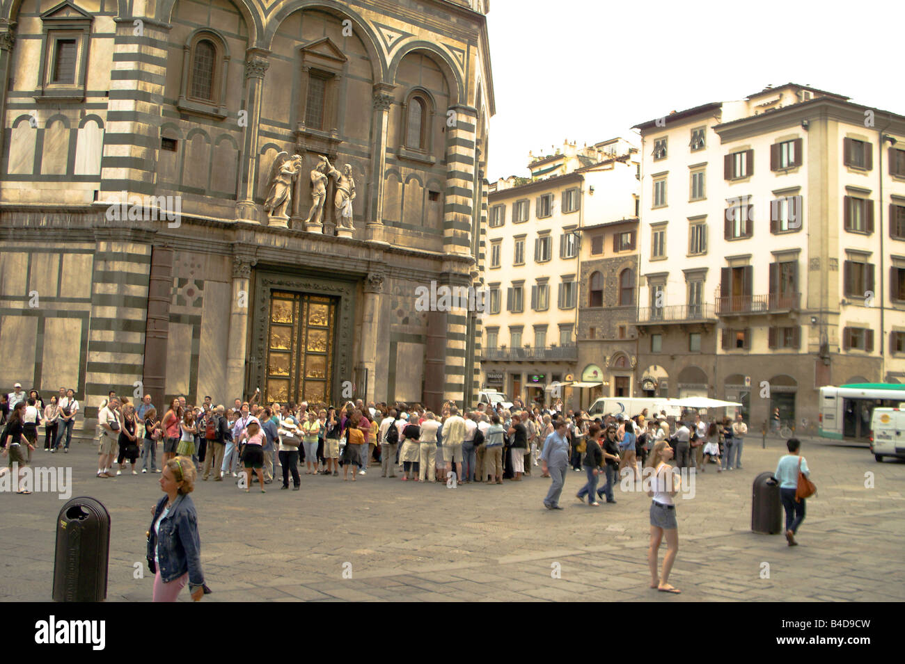 Florence, Crowd in front of  Door of Baptistery Stock Photo