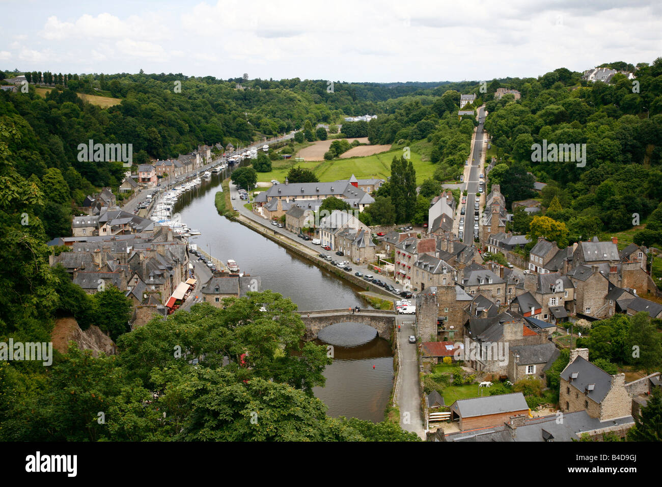 July 2008 - View over La Rance river and the port of Dinan Brittany France Stock Photo