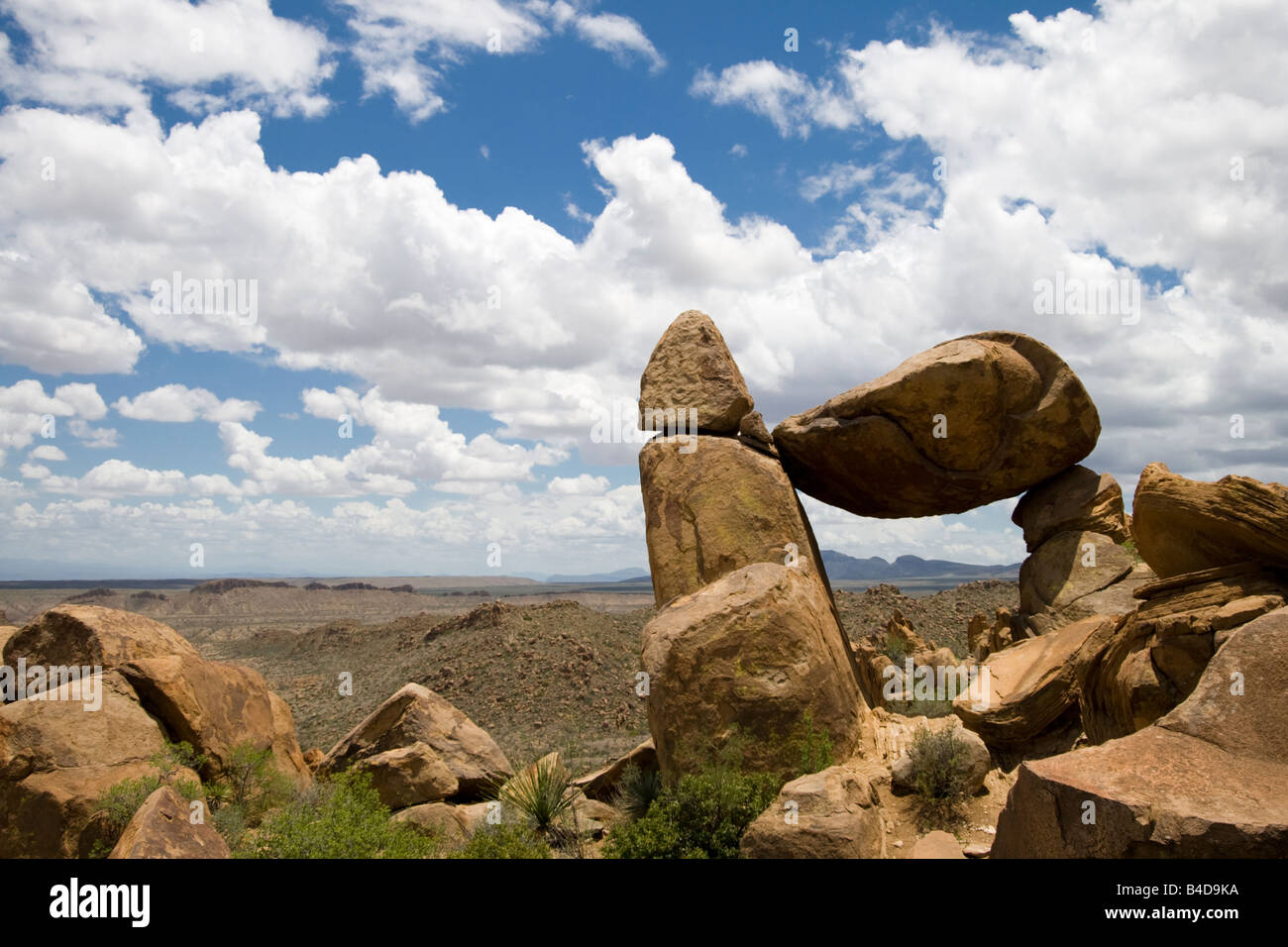 Landscape image of the Big Bend desert with Balanced Rock as a feature Stock Photo