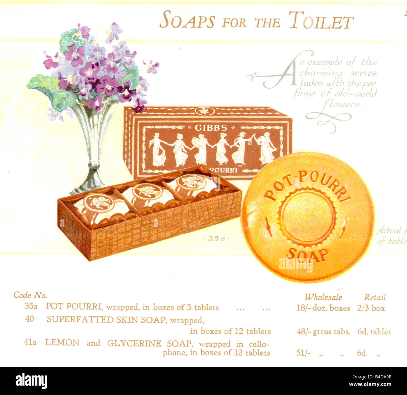 Advertisement for Gibbs Soaps for the Toilet 1933 Stock Photo