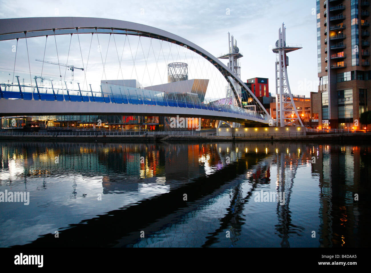 Aug 2008 - The Lowry and the millenium Bridge at Salford Quays Manchester England UK Stock Photo