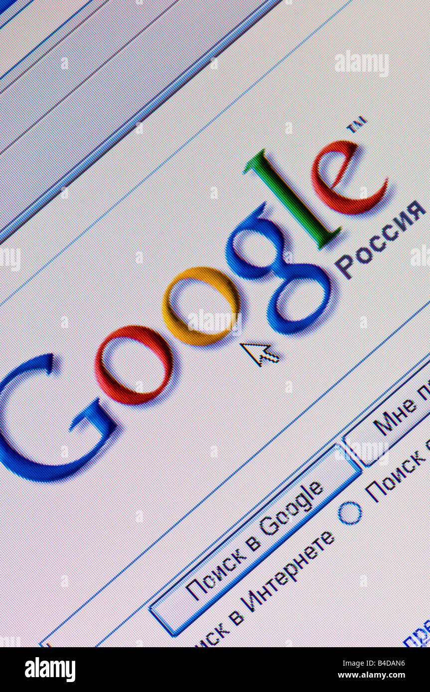 Macro screenshot of Google Russia – the Russian version of the Google search engine (Editorial use only) Stock Photo