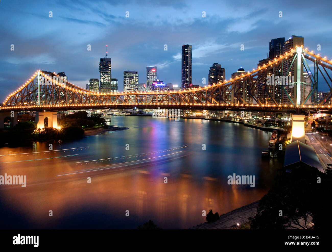 Australia, Queensland, Brisbane, Story Bridge with Riverside Centre Stock Photo