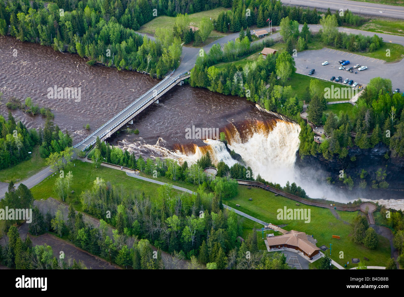 Aerial view of the Kaministiquia River and Kakabeka Falls at the Kakabeka Falls Provincial Park, Ontario, Canada. Stock Photo