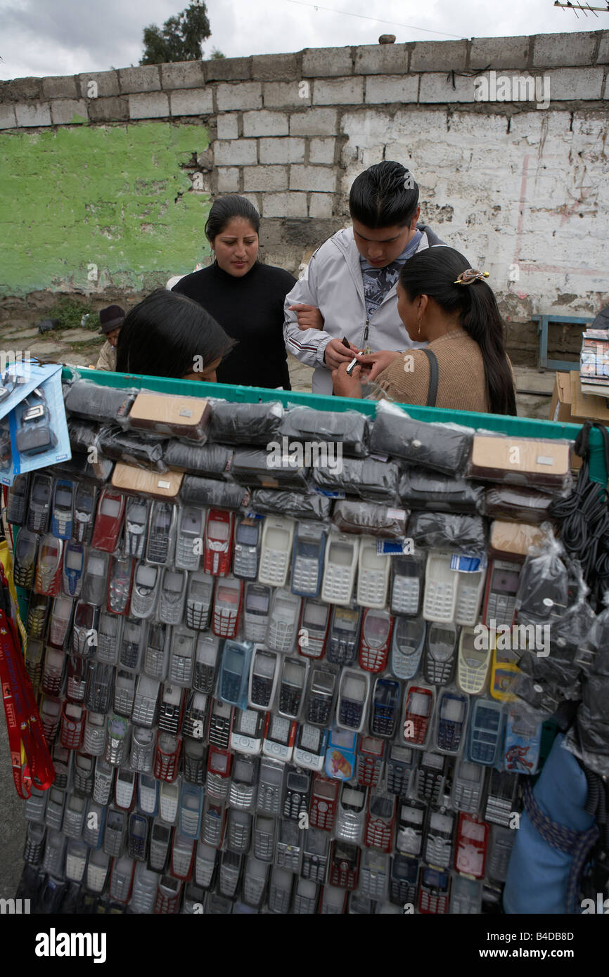 Cell phone covers, Saquisili Market, Ecuador Stock Photo