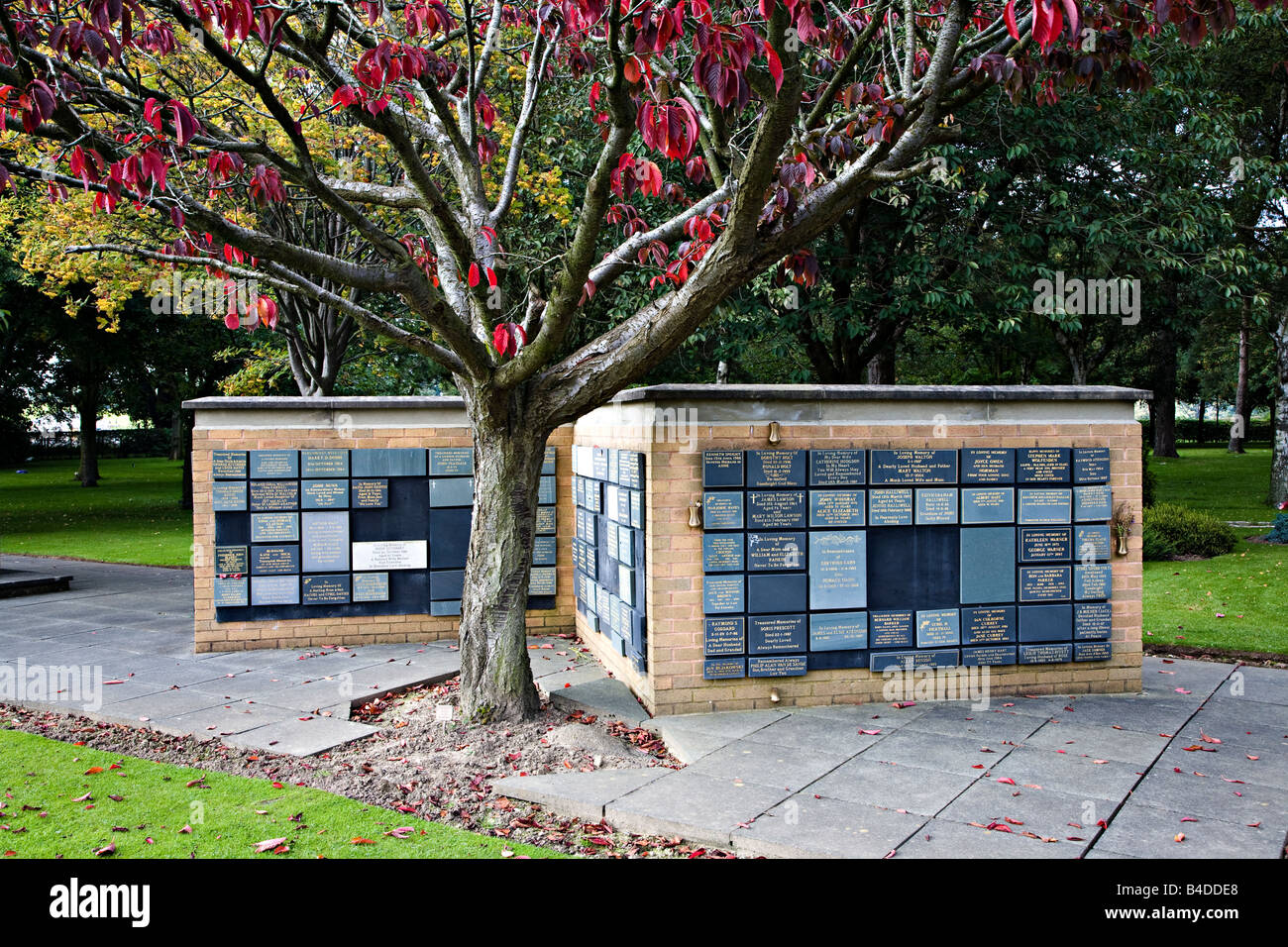 Wall of memorial crematorium Lancaster England UK Stock Photo