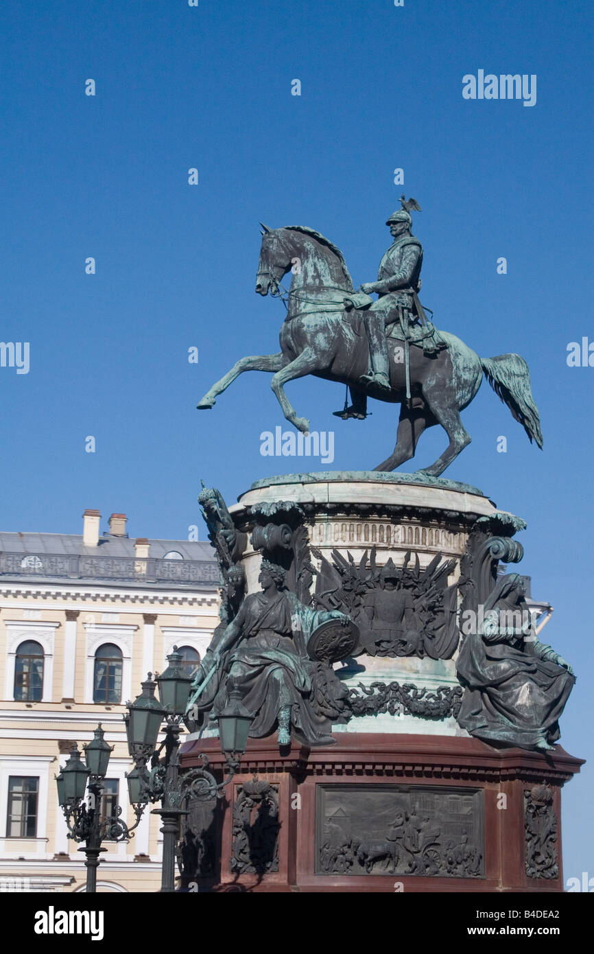 Statute of Russian ruler Nicholas I in St. Isaac's Square. Stock Photo