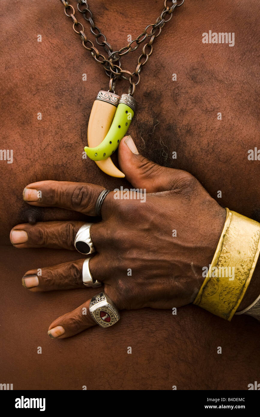 Jewelry worn by a bodybuilder at Muscle Beach Venice Los Angeles County California United States of America Stock Photo