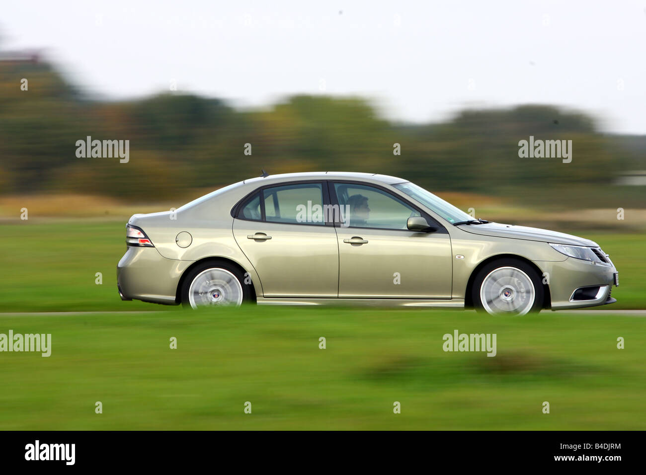 Saab 9-3 2.8 Turbo V6 Aero, model year 2007-, driving, side view, country road Stock Photo