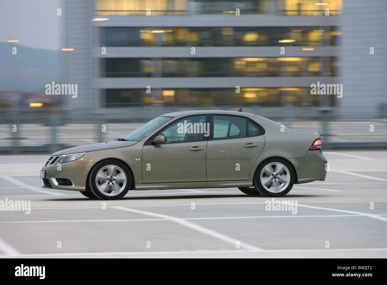 Saab 9-3 2.8 Turbo V6 Aero, model year 2007-, driving, moving, side view, City, Car park Stock Photo