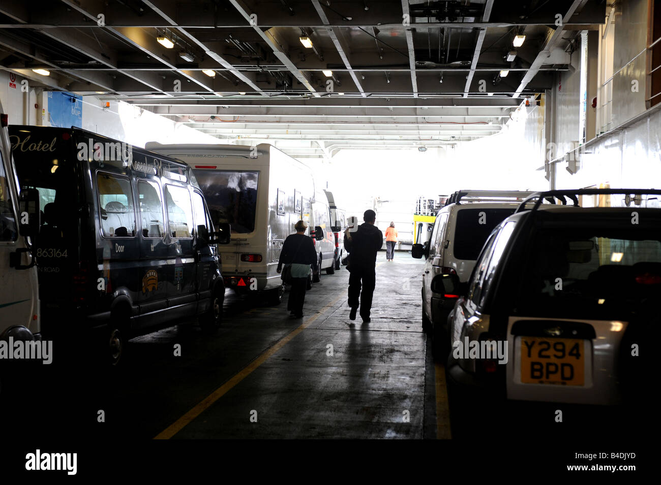 Inside on the car deck of the red Funnel ferry between isle of Wight