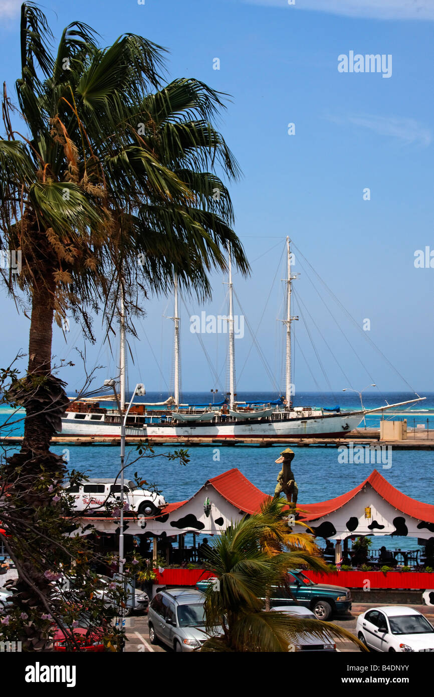 West Indies Aruba Oranjestadt Bar Cafe The Paddock Dino on the roof harbour Stock Photo Alamy