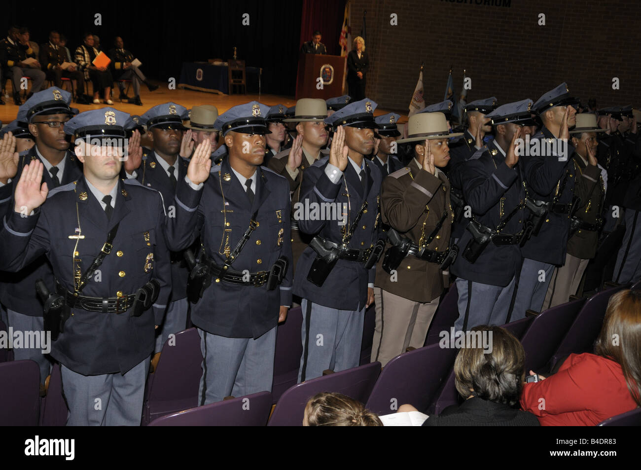 Prince George's County Police officers get sworn in at their recruit graduation in Greenbelt, Maryland Stock Photo