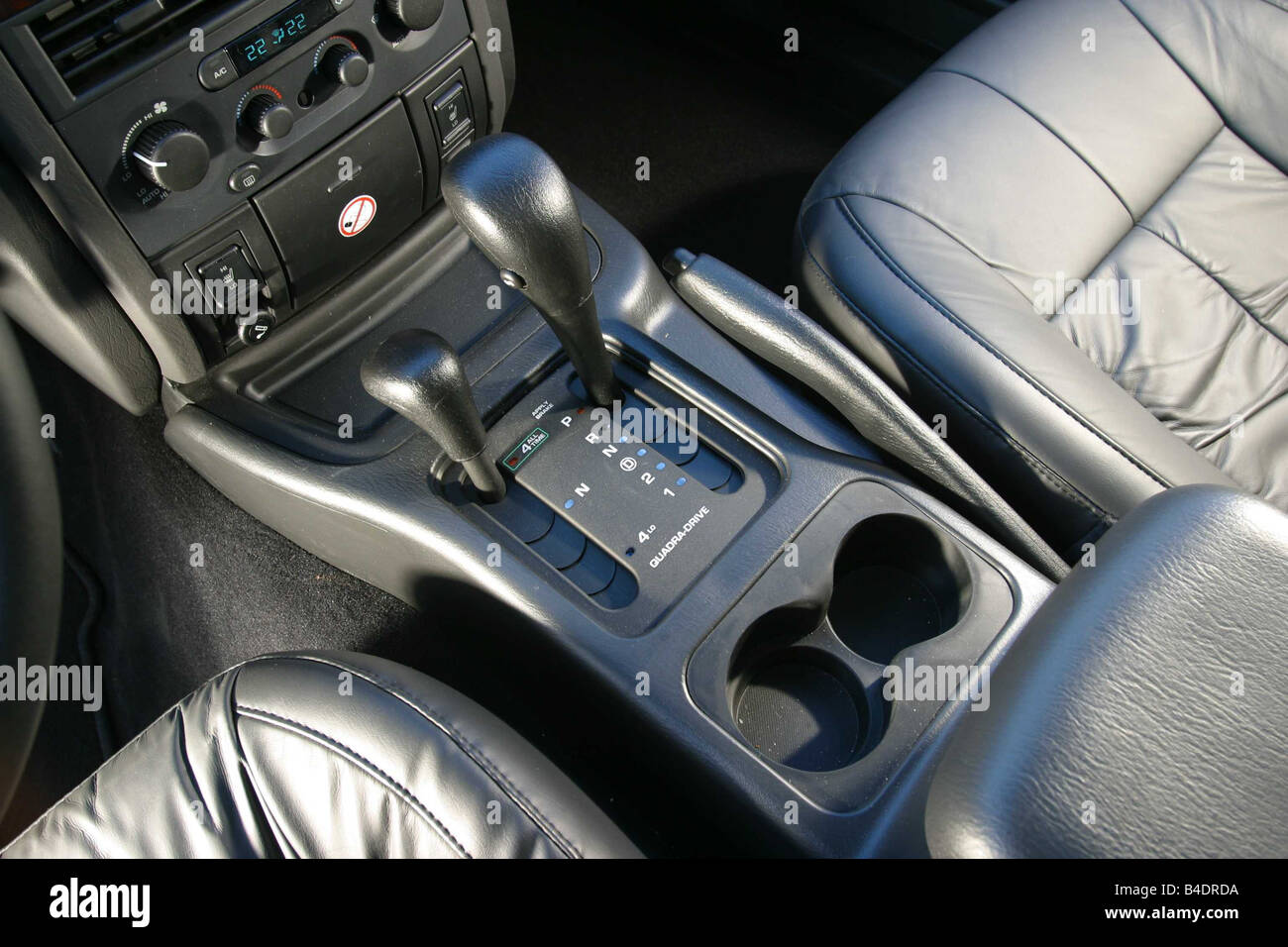 Car, Chrysler Jeep Cherokee V8, cross country vehicle, model year 2001-, silver, Detailed view, Interior view Stock Photo