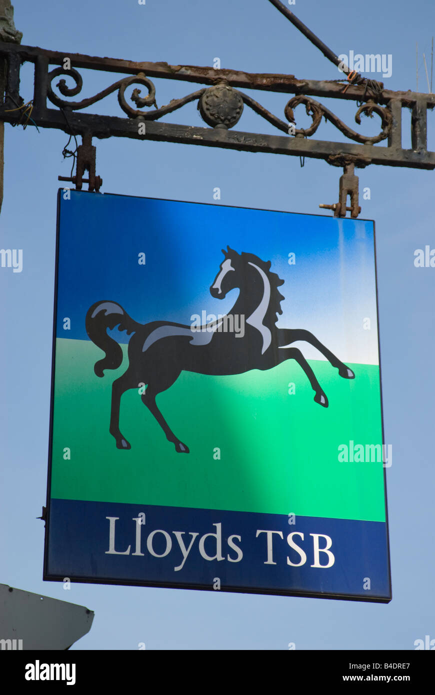 Lloyds TSB sign hanging outside high street bank Stock Photo