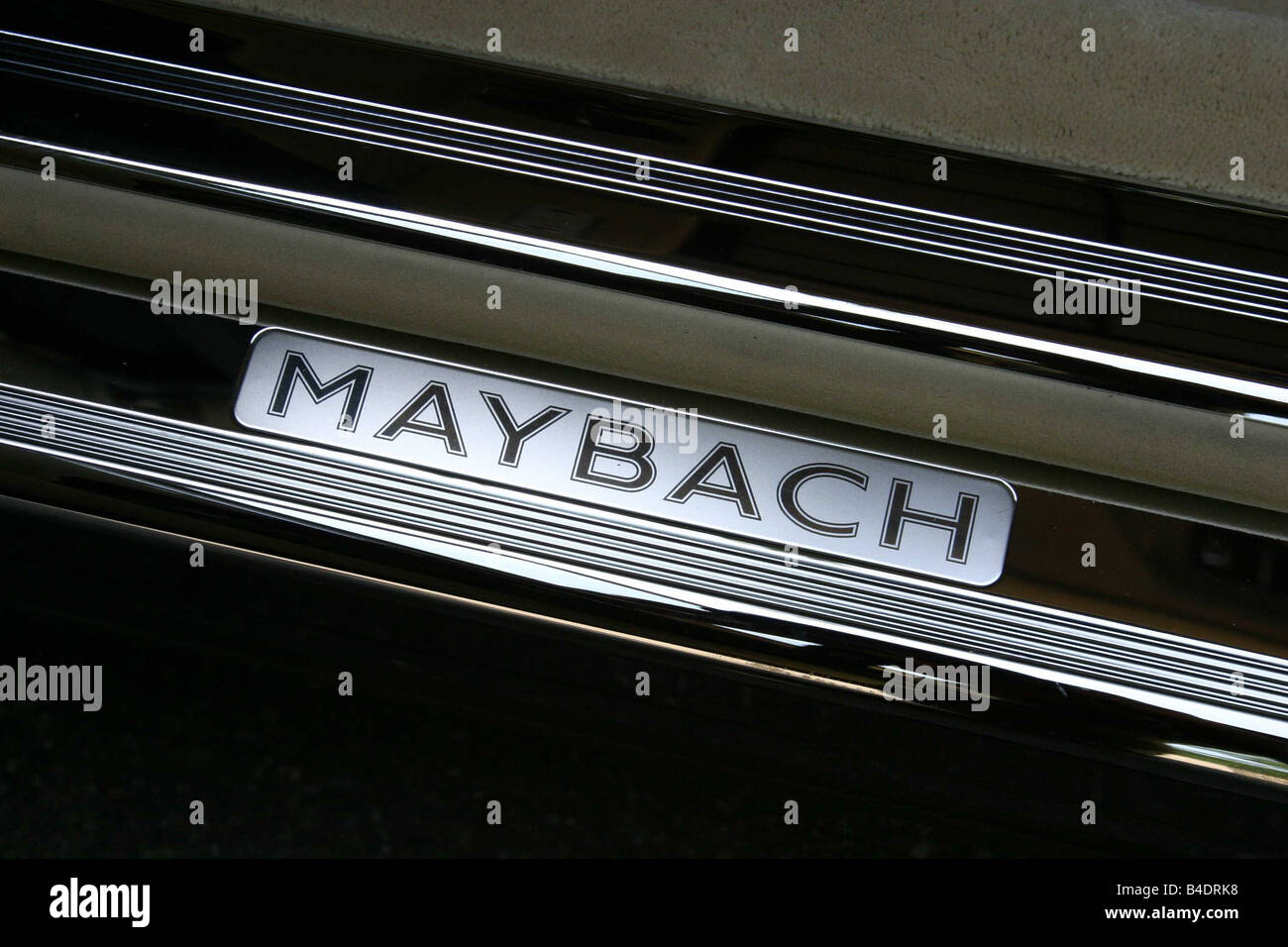 Car, Mercedes Maybach 62, Luxury approx.s, black, model year 2003-, 550 PS, € 418.000,--, Detailed view, Company logo Stock Photo
