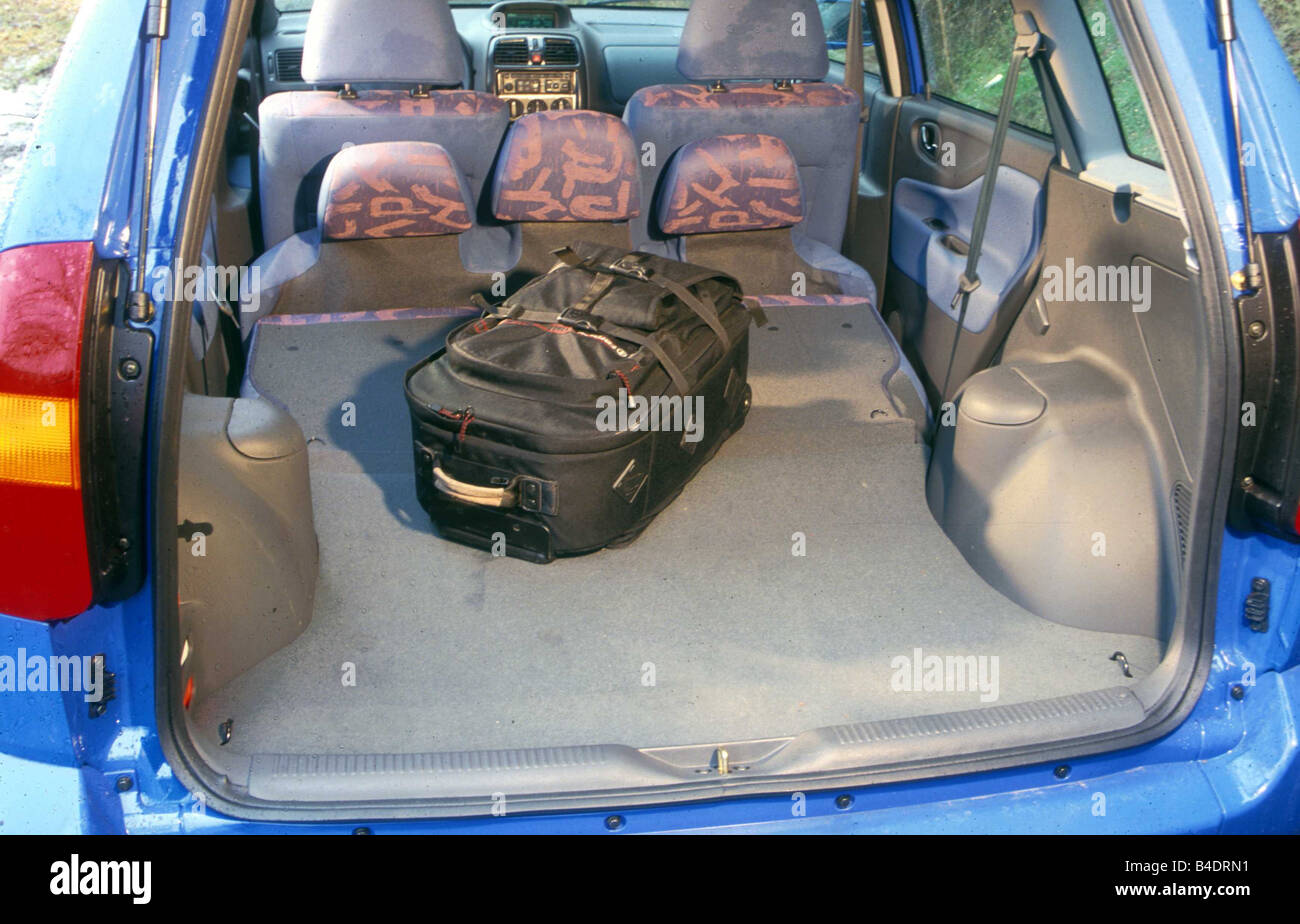 Car, Mitsubishi Space Star GDI, Van, model year 1999-2002, blue, view into boot, technique/accessory, accessories Stock Photo